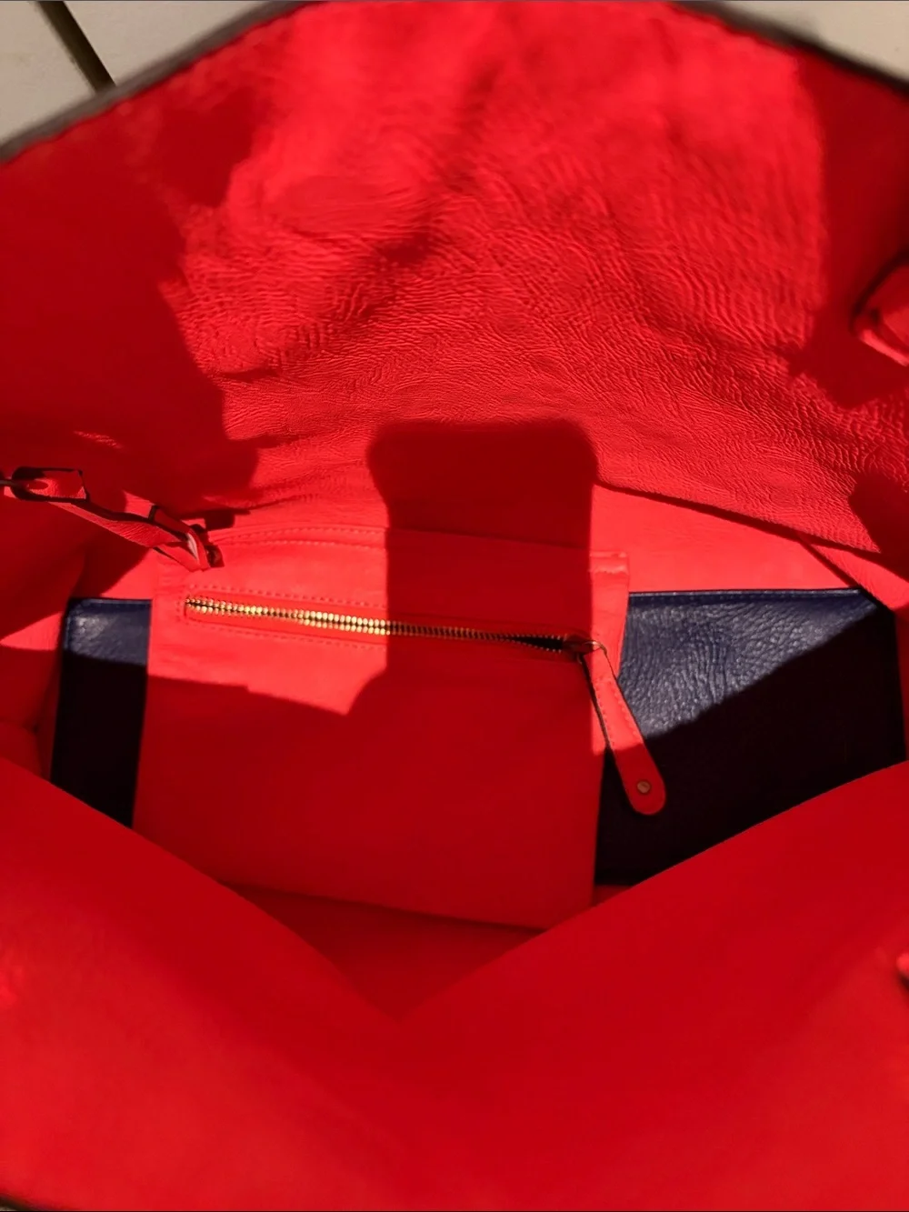 Navy and Red Perforated Tote Bag - Women